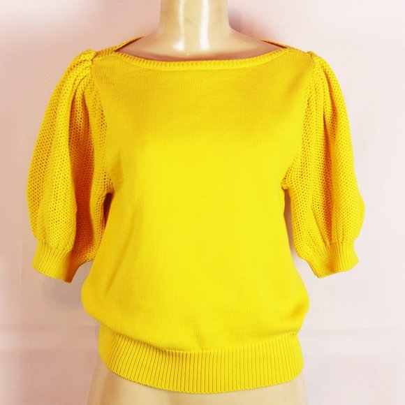ANN TAYLOR BRIGHT YELLOW PUFF SLEEVE SWEATER MED